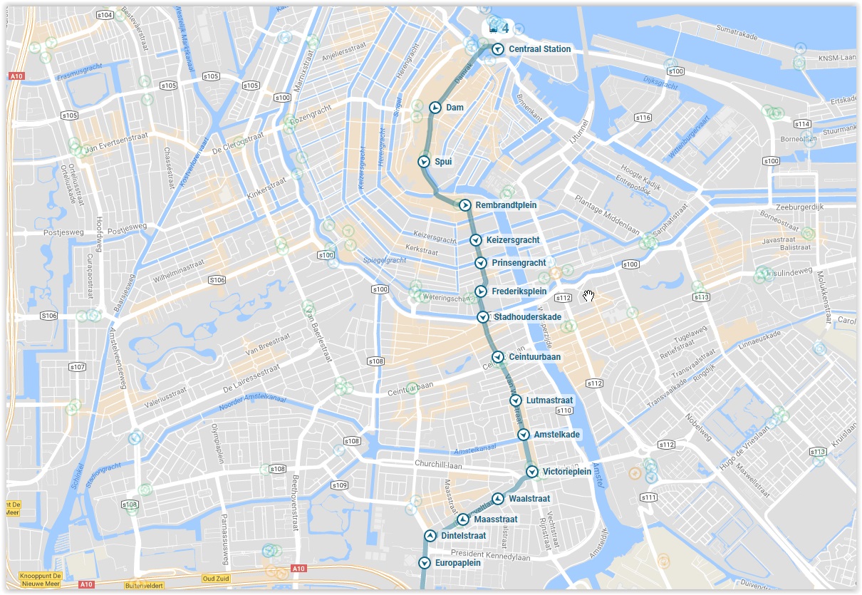 spannend pakket Vestiging Amsterdam Tram 4 Map - Amsterdam Coffeeshop Tours