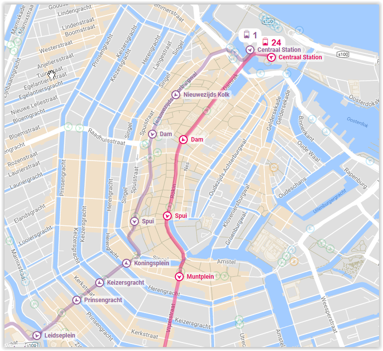 Amsterdam Dam & Spui Station Locations