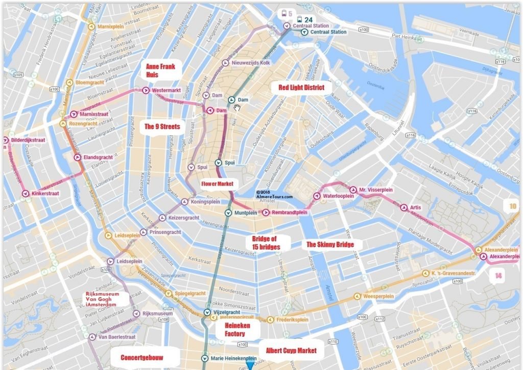 Best Amsterdam Tram Map For Tourist - Amsterdam Coffeeshop Tours