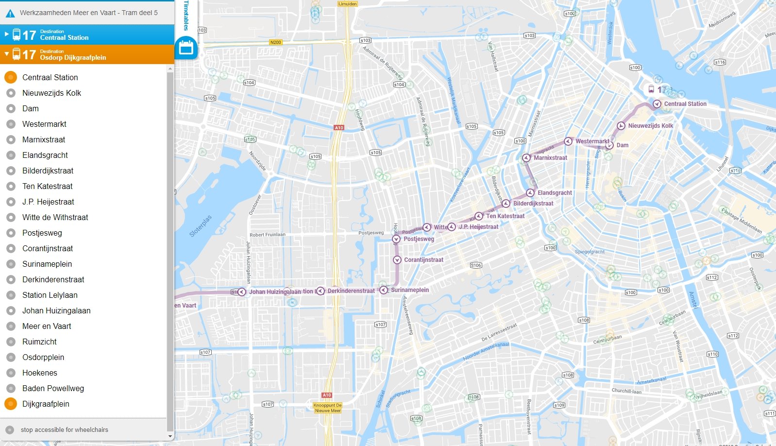 Где едет трамвай 17. Amsterdam tram Map.