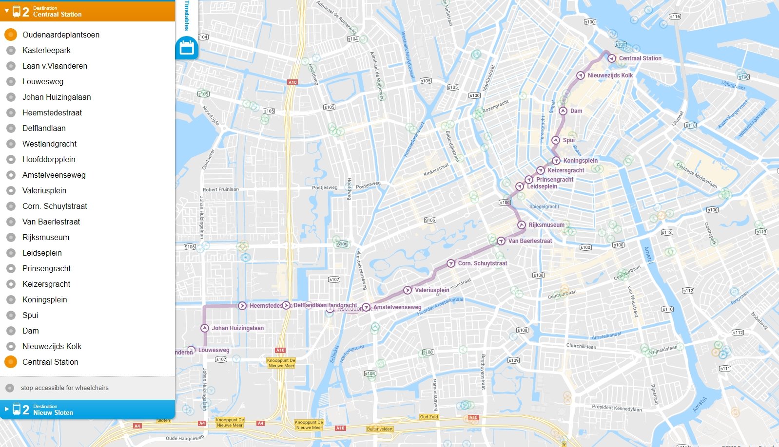 Amsterdam GVB Tram 2 Map - Lijn 2 - 2019 - Amsterdam Coffeeshop Tours