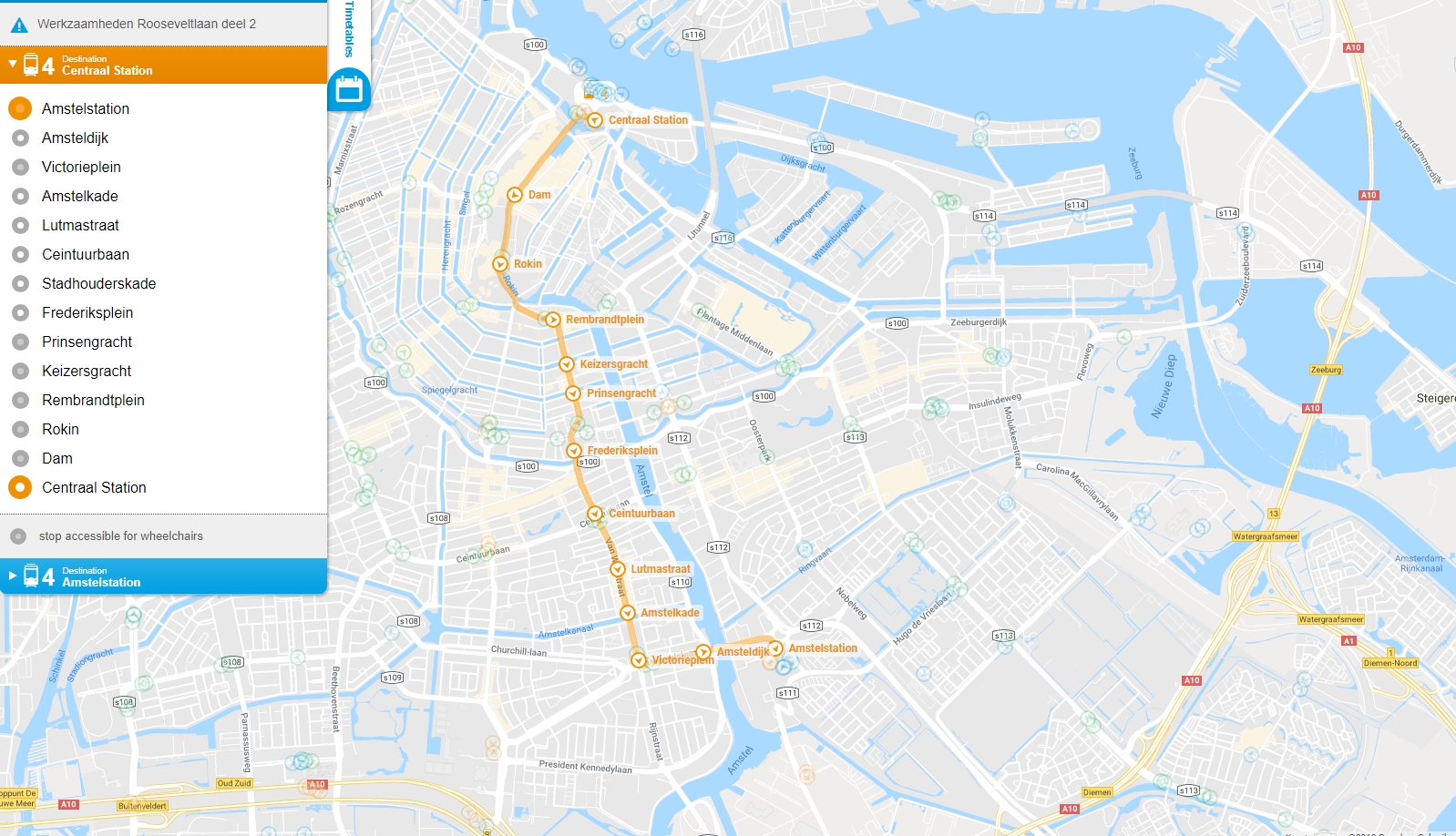 Vleien halfgeleider scherm Amsterdam GVB Tram 4 Map - Lijn 4 -2019 - Amsterdam Coffeeshop Tours