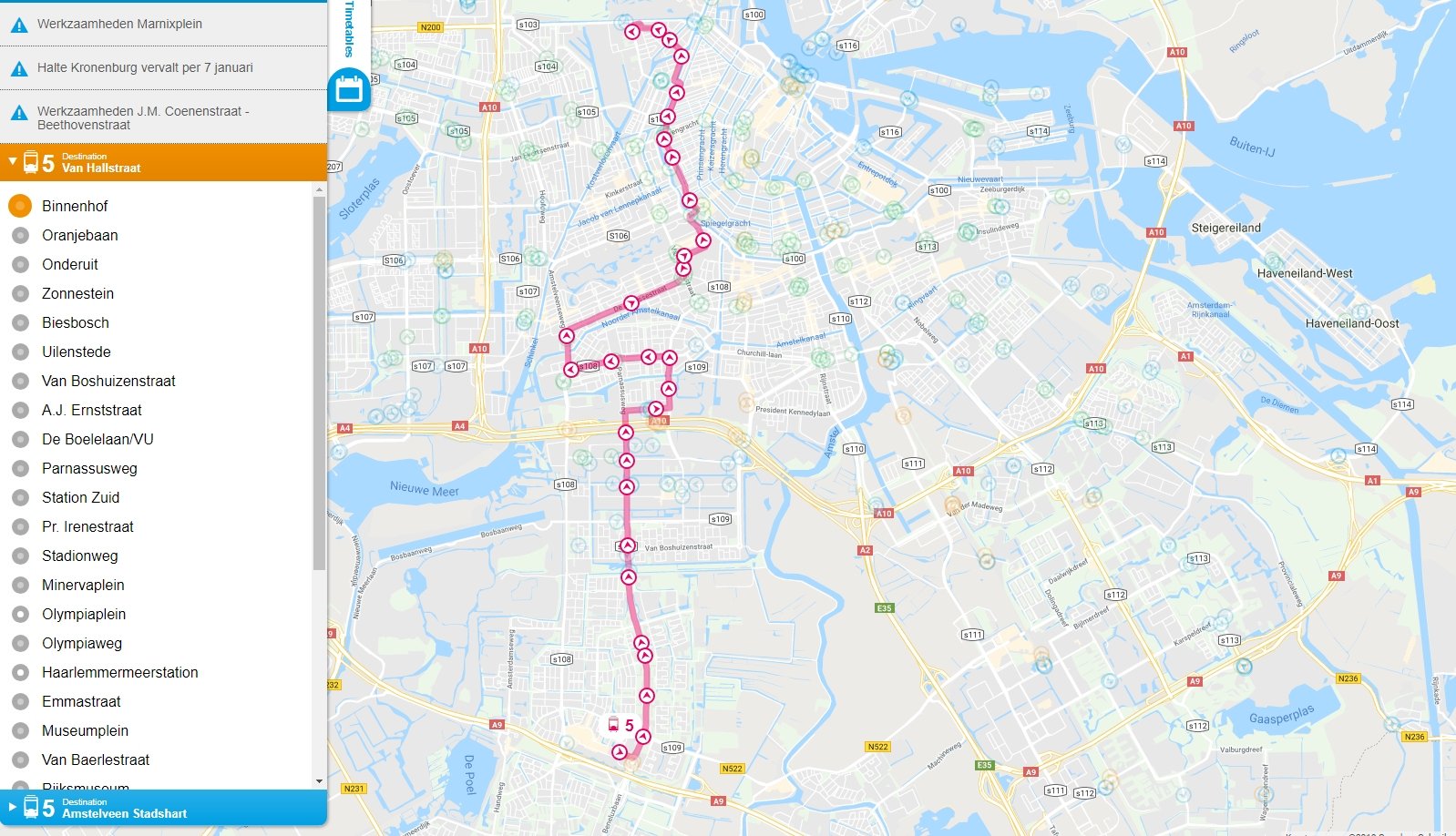 Amsterdam GVB Tram 5 Map Lijn 5 Amsterdam Coffeeshop Tours